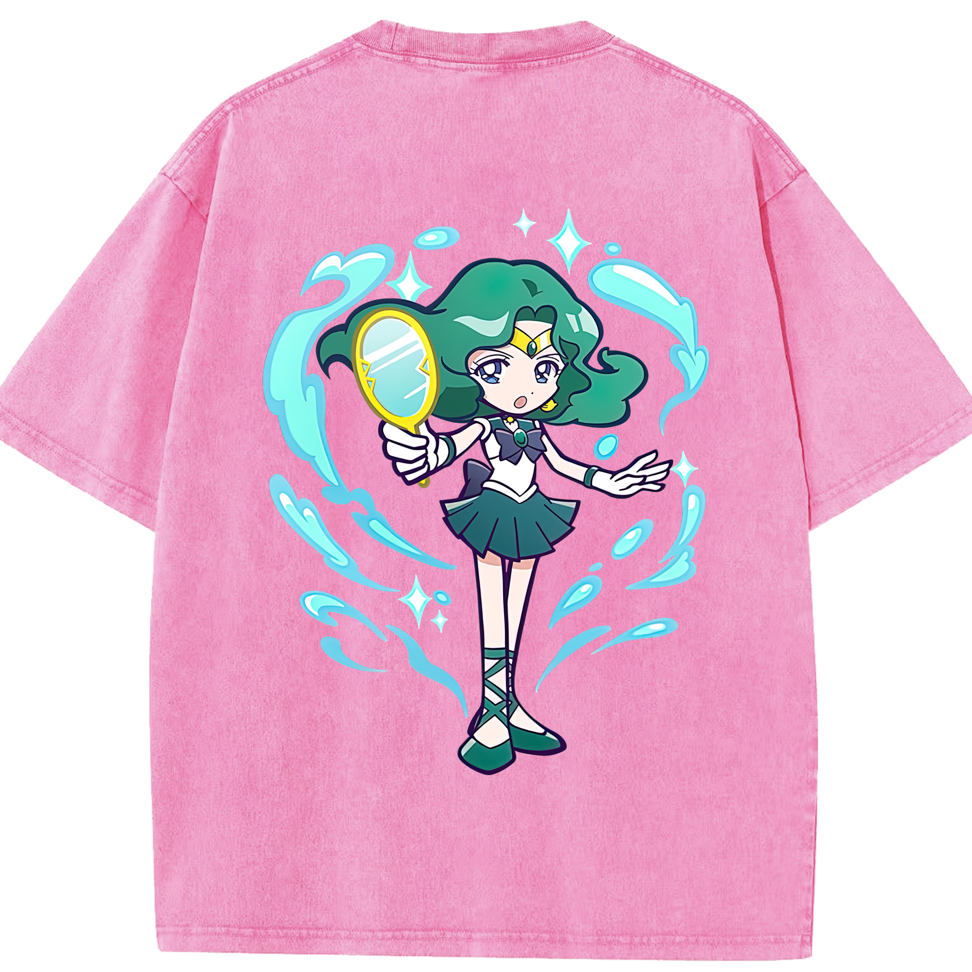 （画像用） 美少女戦士セーラームーン 海王 みちる（かいおう みちる） Sailor Moon Kaiou Michiru 綿100% ヴィンテージ風 半袖Tシャツ（背面プリント）